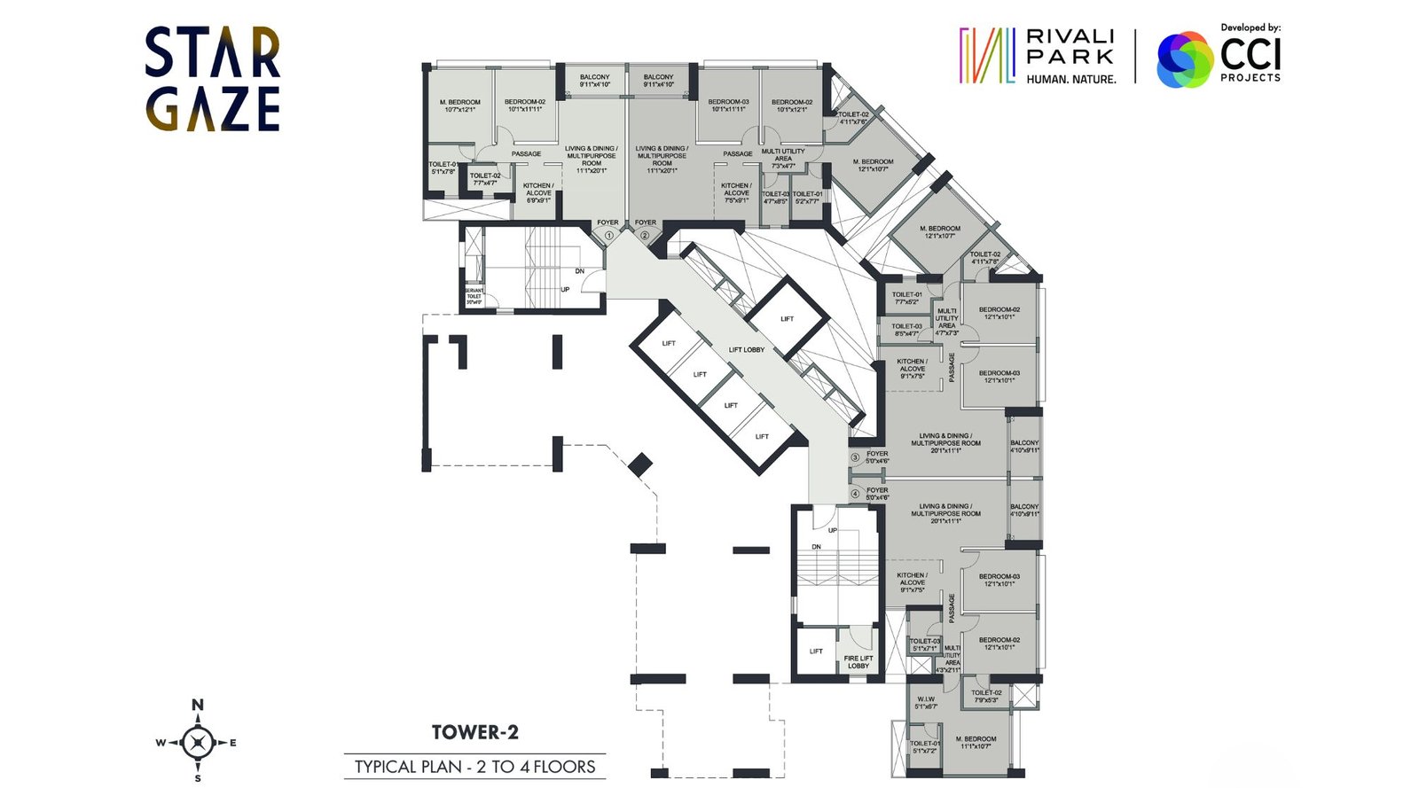 Rivali-Park-Floor-Plan-3 BHK- 1114 Sqft -Stargaze-Tower